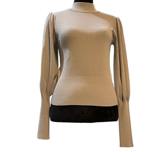 Robertson + Rodeo cropped puff sleeve grey gray sweater ribbed neck size Small - Picture 9 of 13